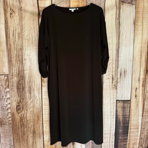 Chico’s Dress Batwing Sleeve ITY Midi Little Black Modest Minimalist Large NWT - Picture 1 of 9